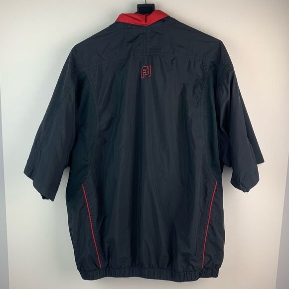 FootJoy Dryjoys Short Sleeve Golf Jacket Mens Large Black Red Pullover Lined 1/4 - Picture 2 of 9